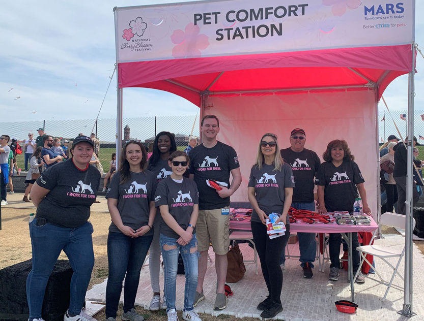 Volunteers at a pet comfort station booth at National Cherry Blossom Festival.
