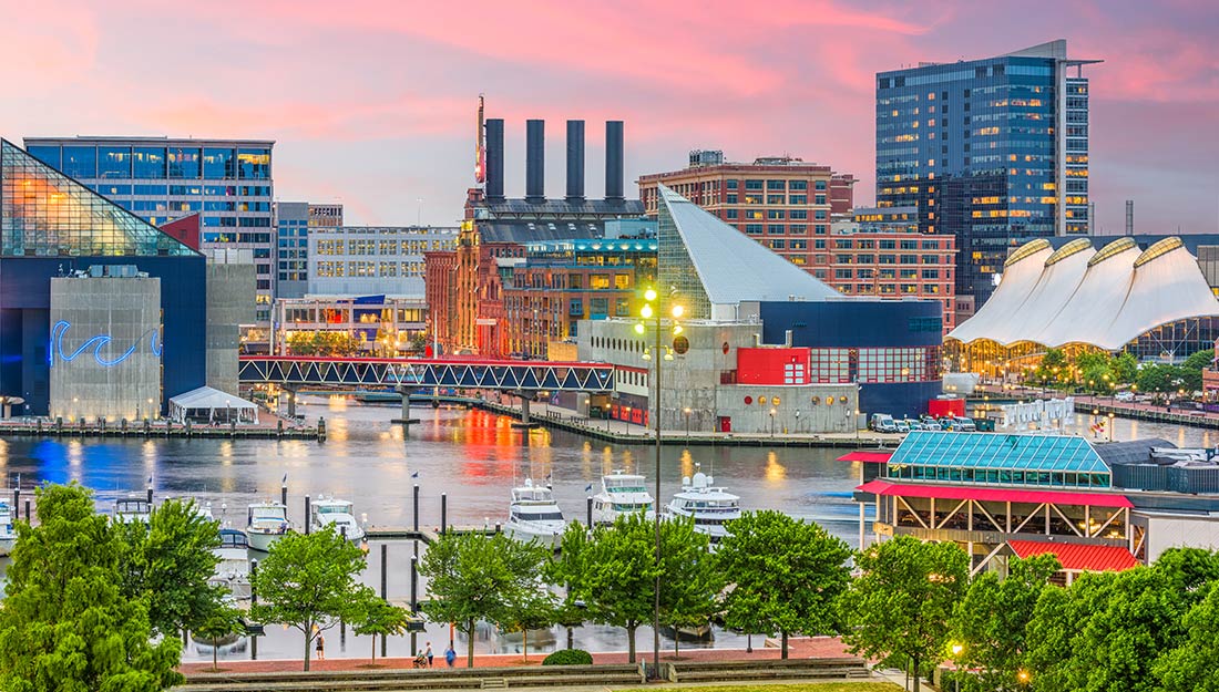 A view of the skyline of Baltimore Inner Harbor