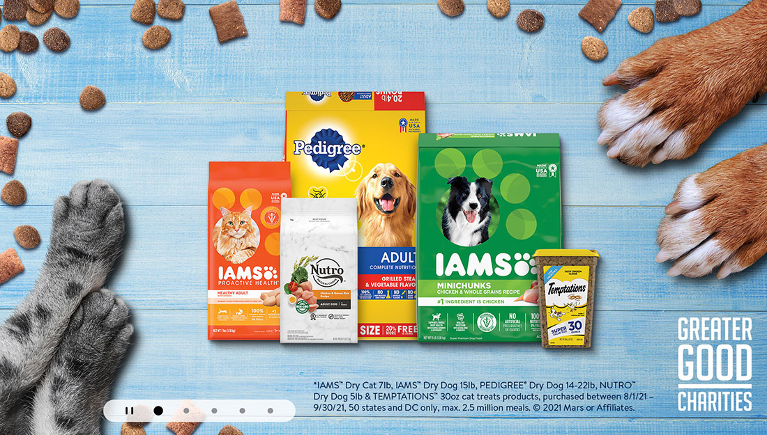 collage of Mars Petcare products with animal paws