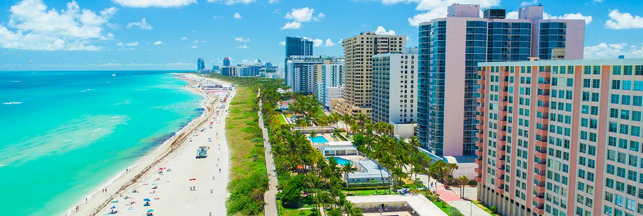 Coast of Miami with beach